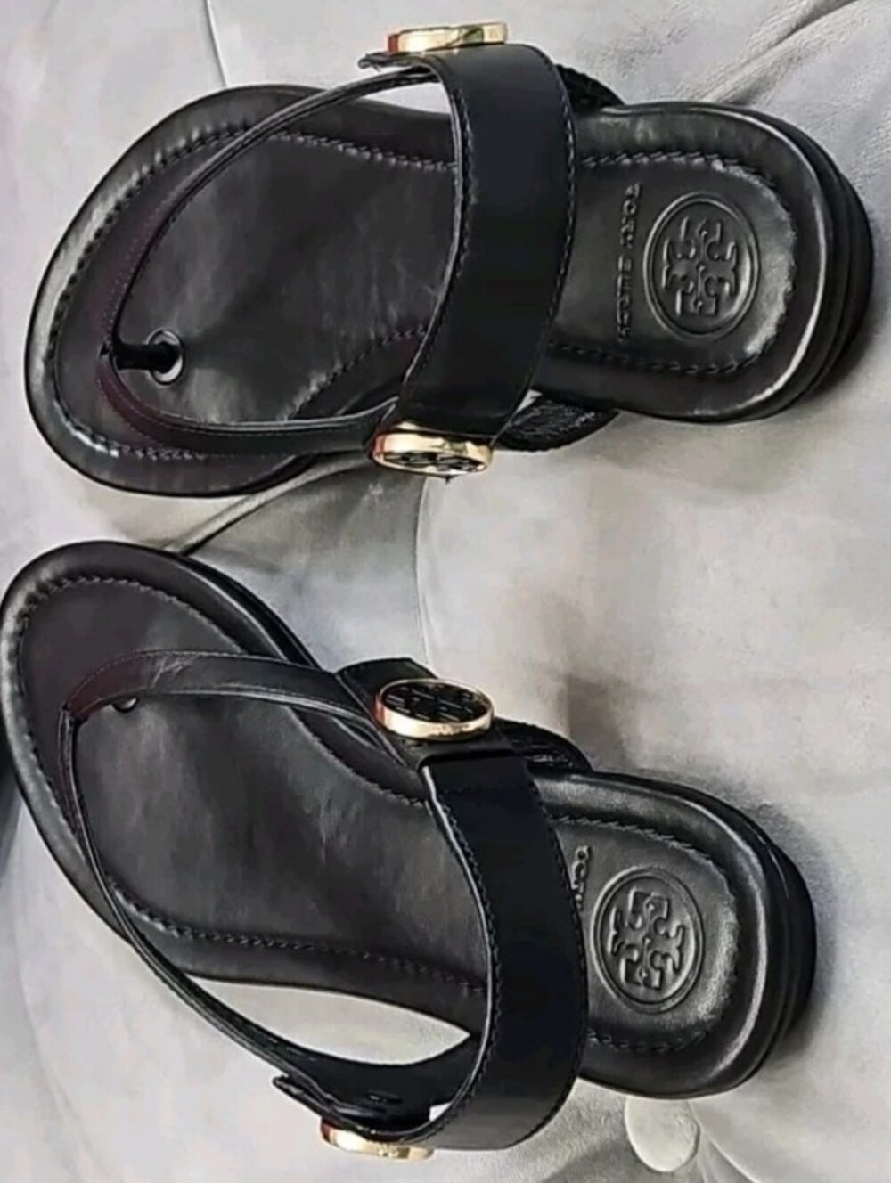 Tory Burch Black Leather Logo Slingback Sandals